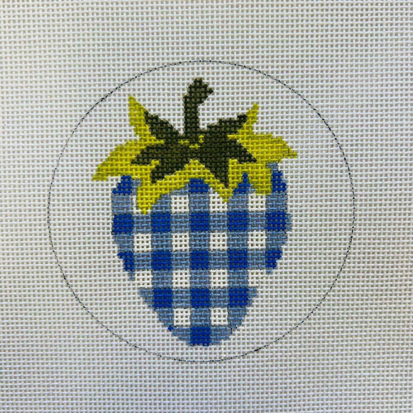 Strawberry - Blue/White checks needlepoint canvas - Bargello Needlepoint