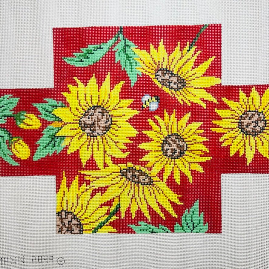 Sunflowers on Red Brick Cover needlepoint canvas - Bargello Needlepoint