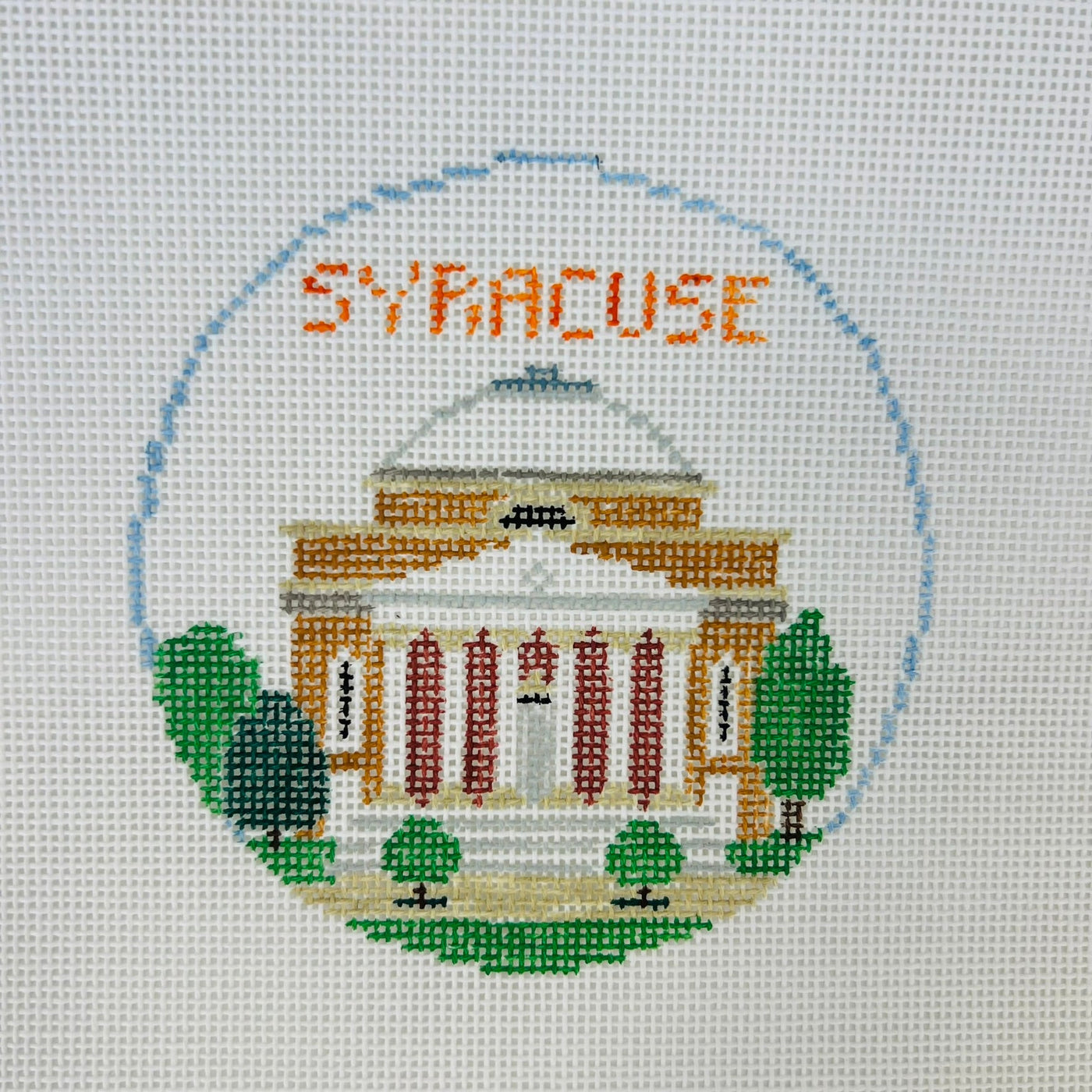 Syracuse University Round Ornament needlepoint canvas - Bargello Needlepoint