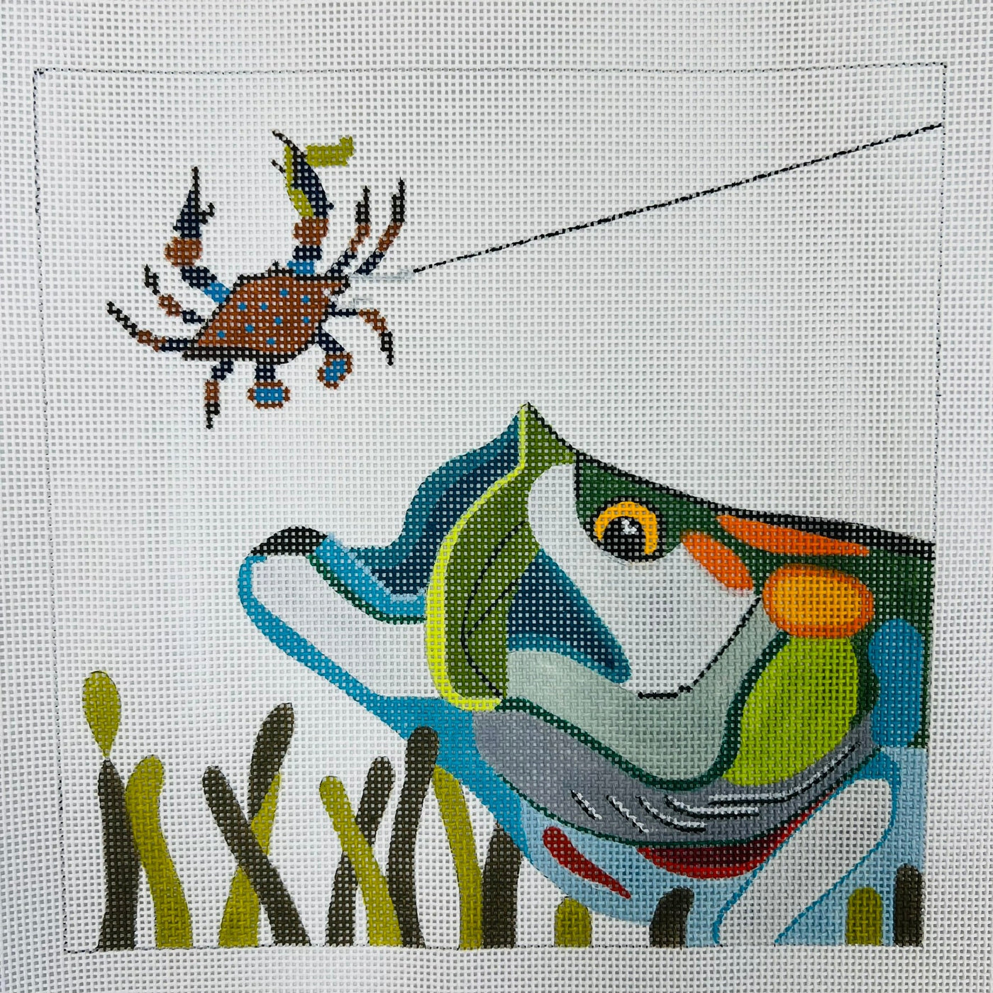 Tarpon And Crab needlepoint canvas - Bargello Needlepoint