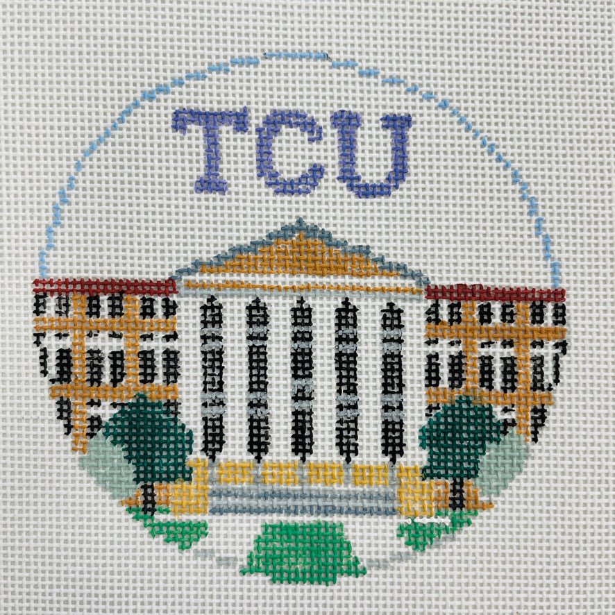 TCU Texas Christian University Round Ornament needlepoint canvas - Bargello Needlepoint