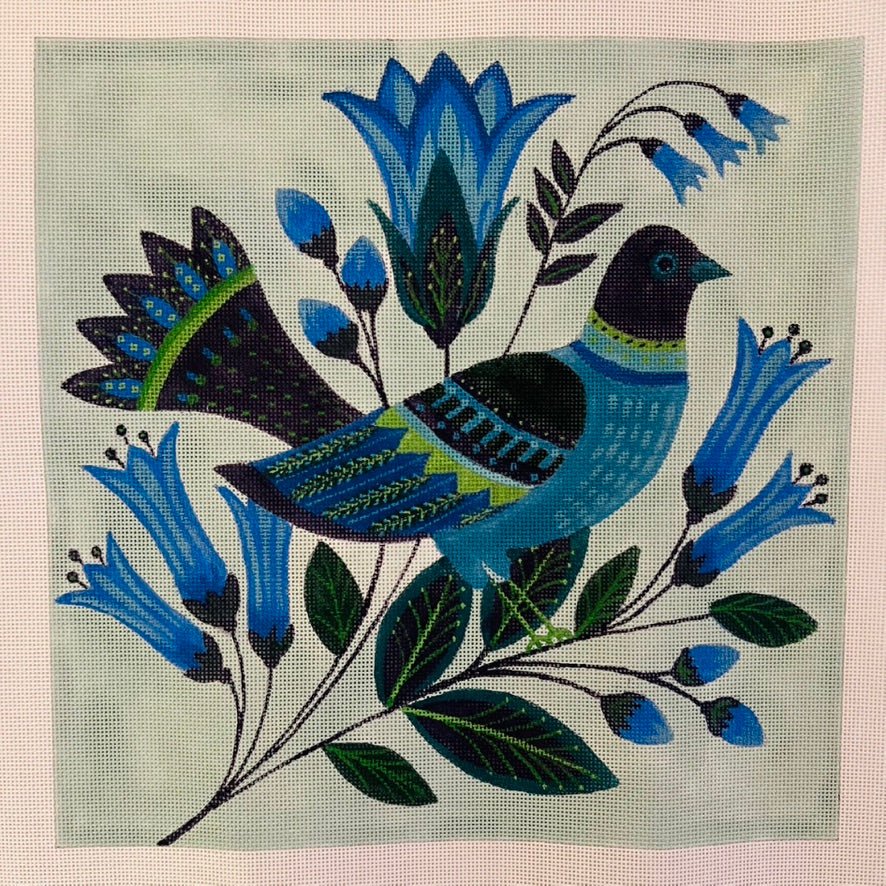 Teal Bird needlepoint canvas - Bargello Needlepoint