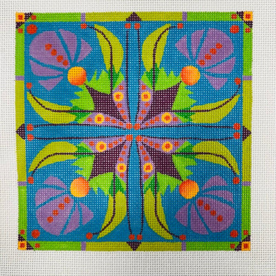 Teal Square  Flower needlepoint canvas - Bargello Needlepoint