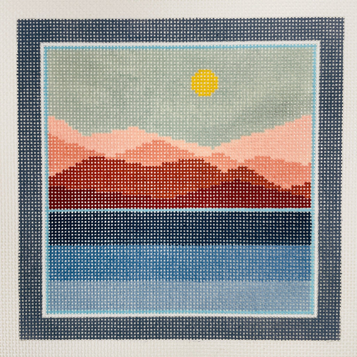 Terra Cotta and Blue Landscape needlepoint canvas - Bargello Needlepoint