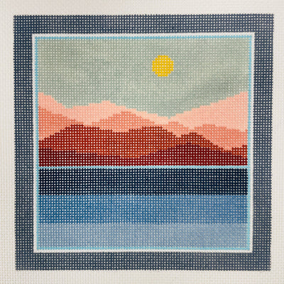 Terra Cotta and Blue Landscape needlepoint canvas - Bargello Needlepoint