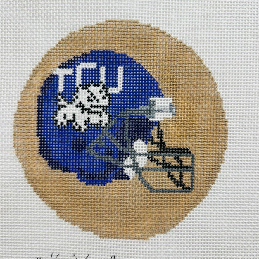 Texas Christian University TCU Football Helmet Round needlepoint canvas - Bargello Needlepoint