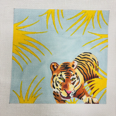 Tiger Stalking On Pale Blue needlepoint canvas - Bargello Needlepoint