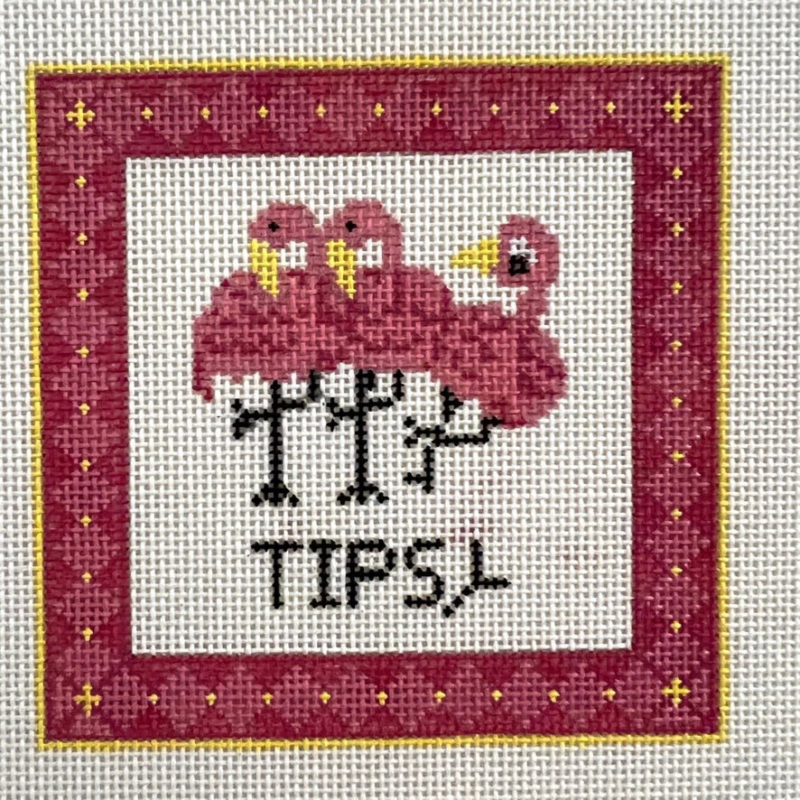 Tipsy Flamingo Coaster needlepoint canvas - Bargello Needlepoint