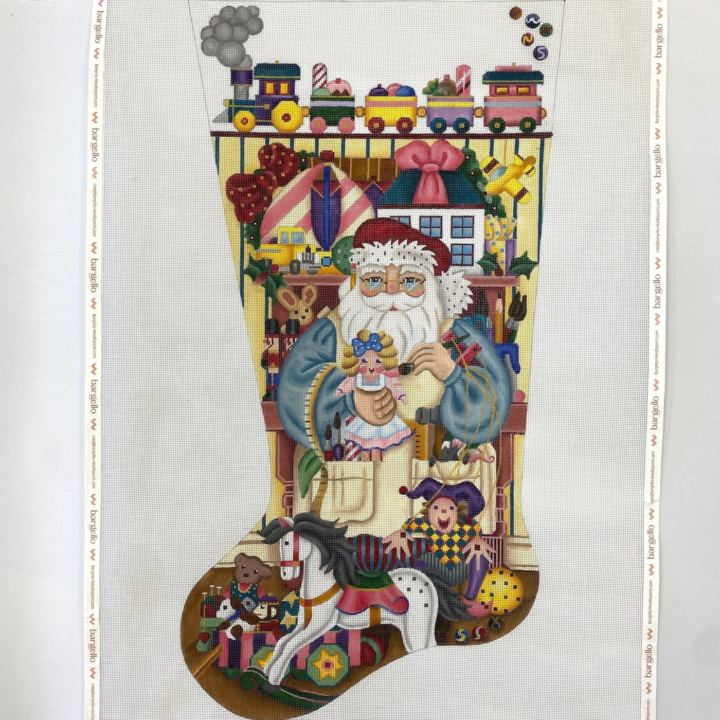 Toy Santa Stocking needlepoint canvas - Bargello Needlepoint