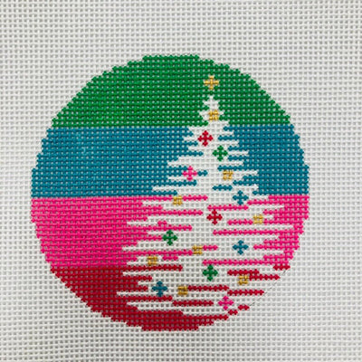 Tree On Stripes Ornament needlepoint canvas - Bargello Needlepoint