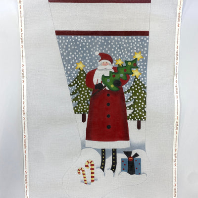 Tree Santa Stocking needlepoint canvas - Bargello Needlepoint