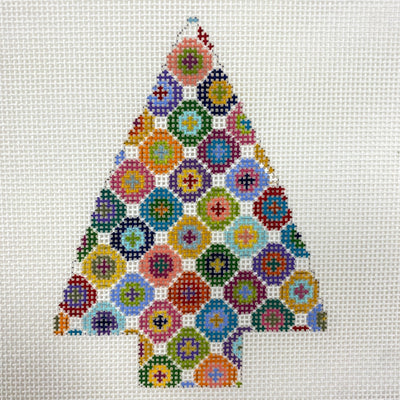 Tree with Multicolored Dots Ornament needlepoint canvas - Bargello Needlepoint