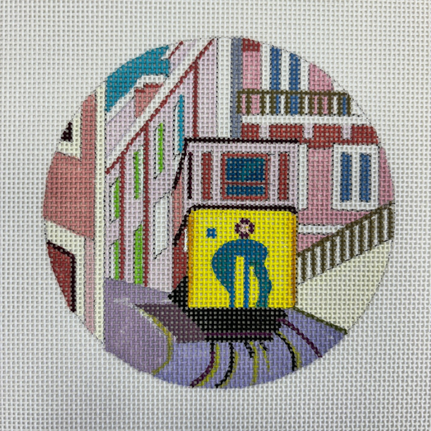 Trolley Round needlepoint canvas - Bargello Needlepoint