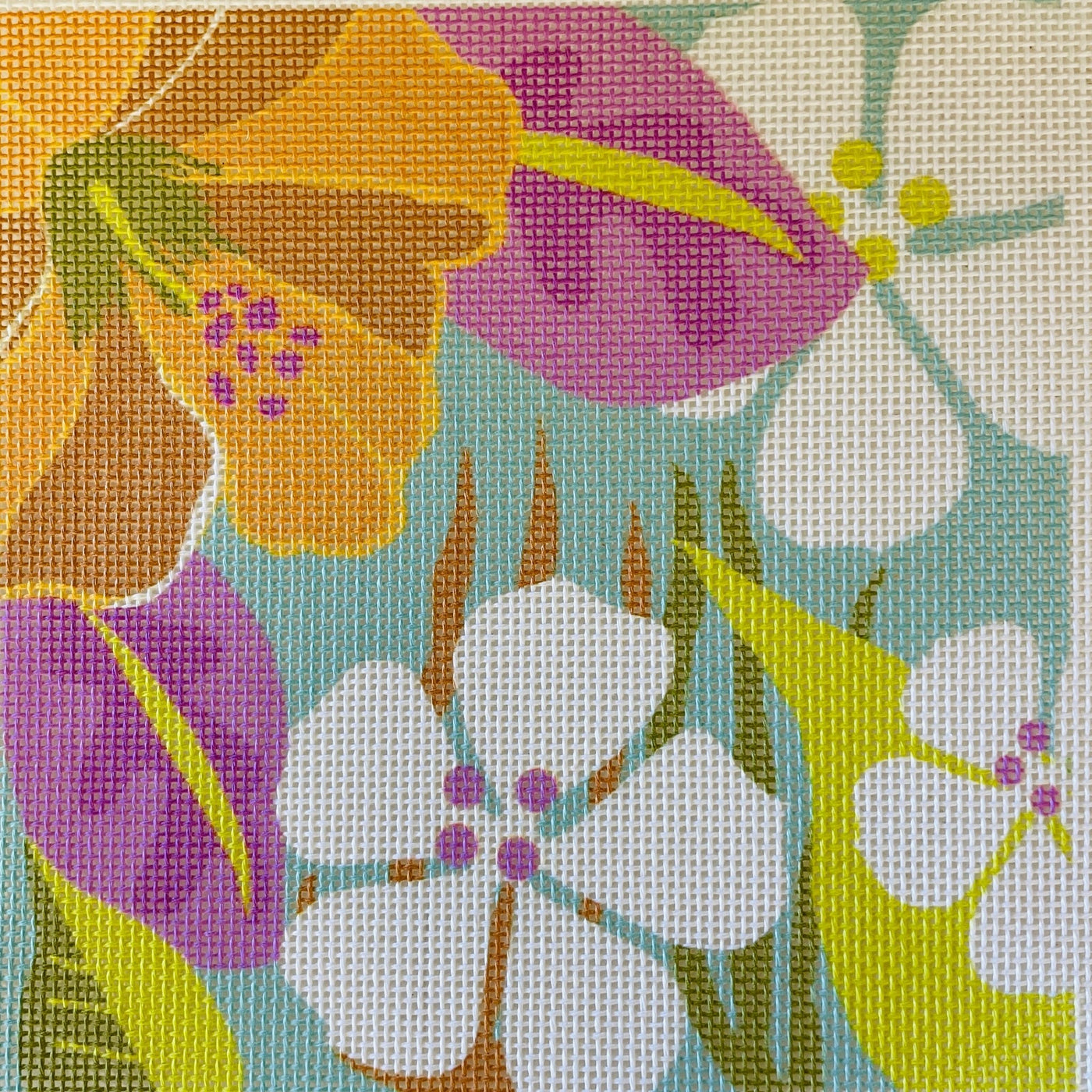 Tropical Flowers needlepoint canvas - Bargello Needlepoint