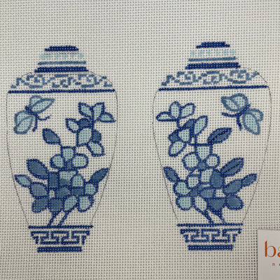 Two - Sided Jar Ornament or Scissors Case - pink or blue needlepoint canvas - Bargello Needlepoint