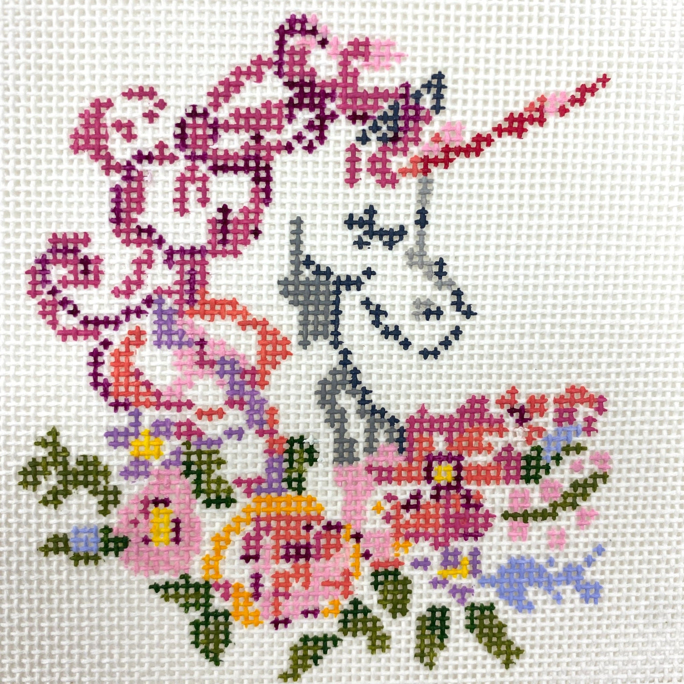 Unicorn with Flowers needlepoint canvas - Bargello Needlepoint