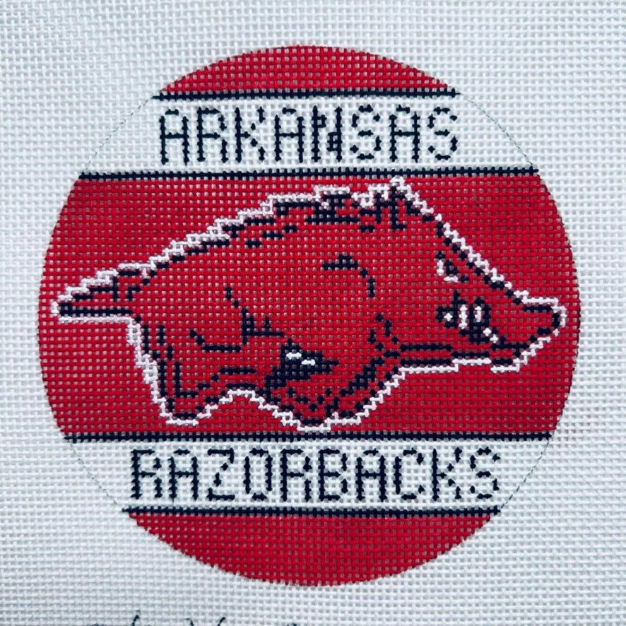 University of Arkansas Razorbacks Round needlepoint canvas - Bargello Needlepoint