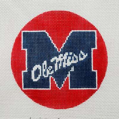 University of Mississippi Ole Miss M Round needlepoint canvas - Bargello Needlepoint