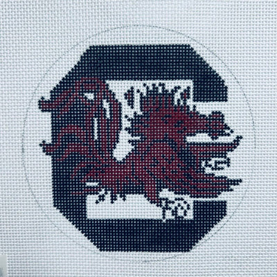 University of South Carolina Round - Black, Red, and White needlepoint canvas - Bargello Needlepoint