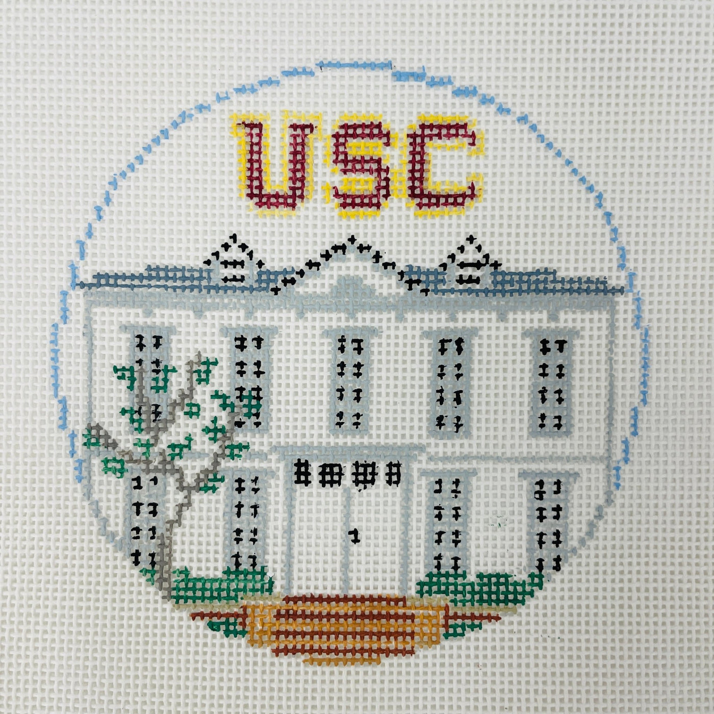 University of Southern California USC Round Ornament needlepoint canvas - Bargello Needlepoint