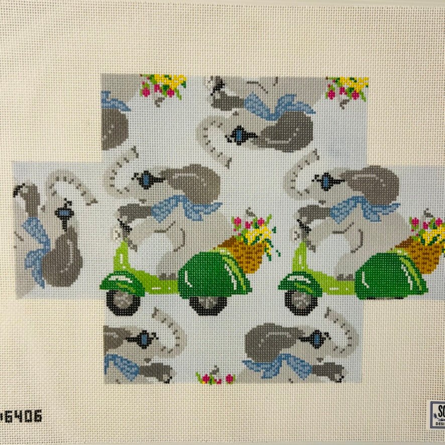 Vespa Elephant Brick Cover needlepoint canvas - Bargello Needlepoint