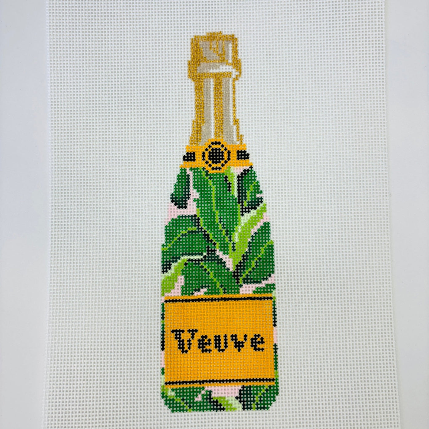 Veuve Bottle - Banana Leaf needlepoint canvas - Bargello Needlepoint