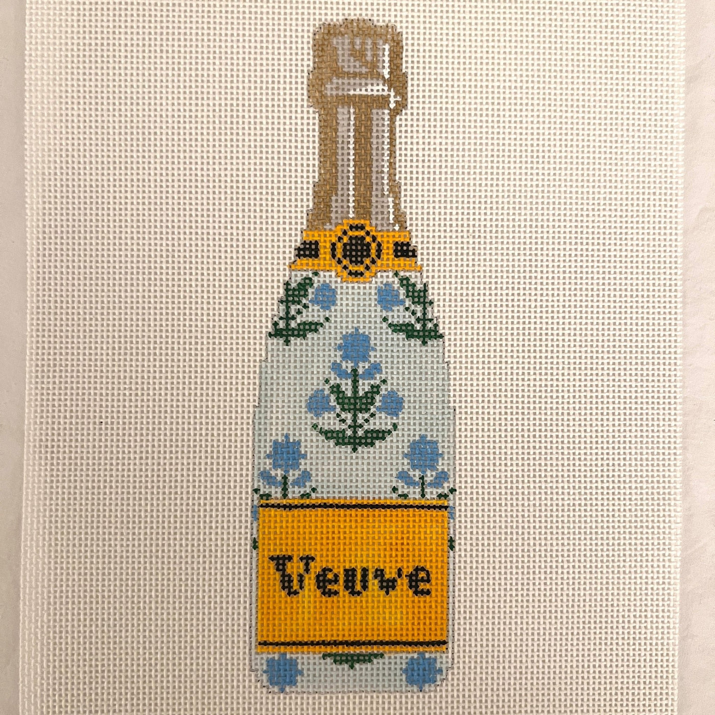 Veuve Bottle - Blue Block Print needlepoint canvas - Bargello Needlepoint