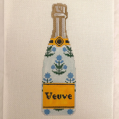 Veuve Bottle - Blue Block Print needlepoint canvas - Bargello Needlepoint