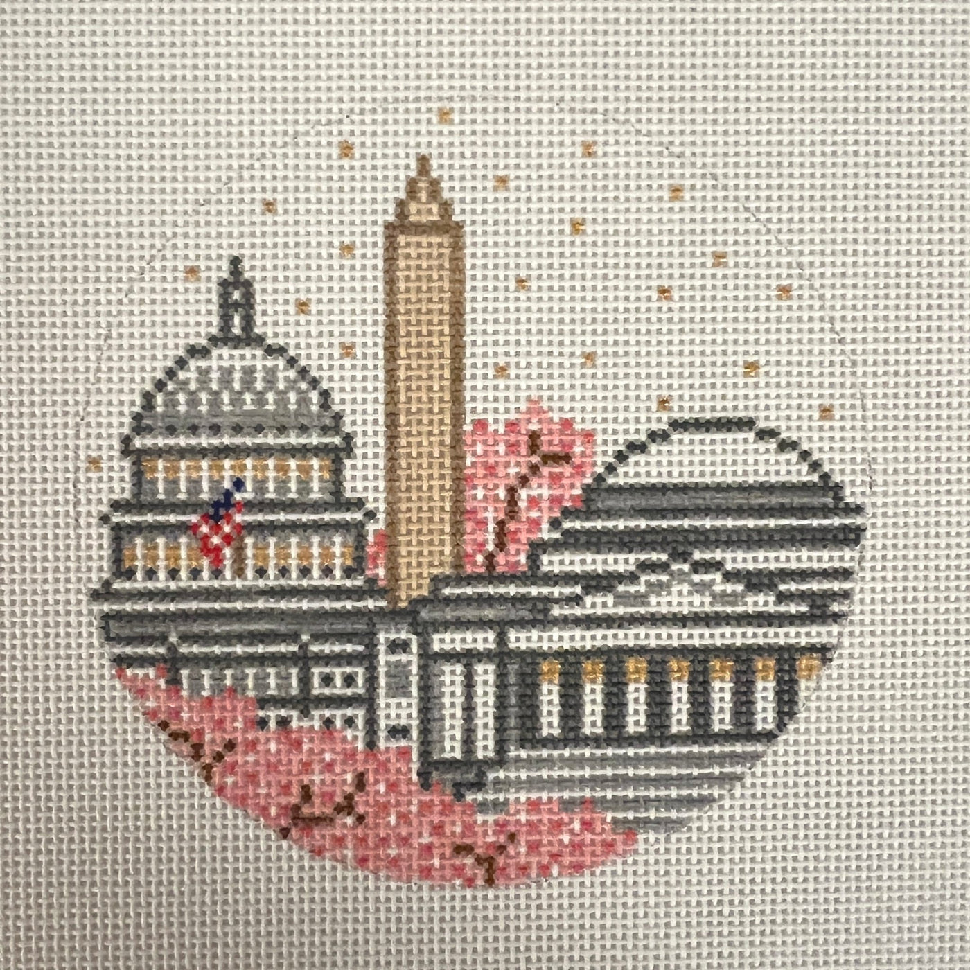 Washington DC Round Ornament needlepoint canvas - Bargello Needlepoint