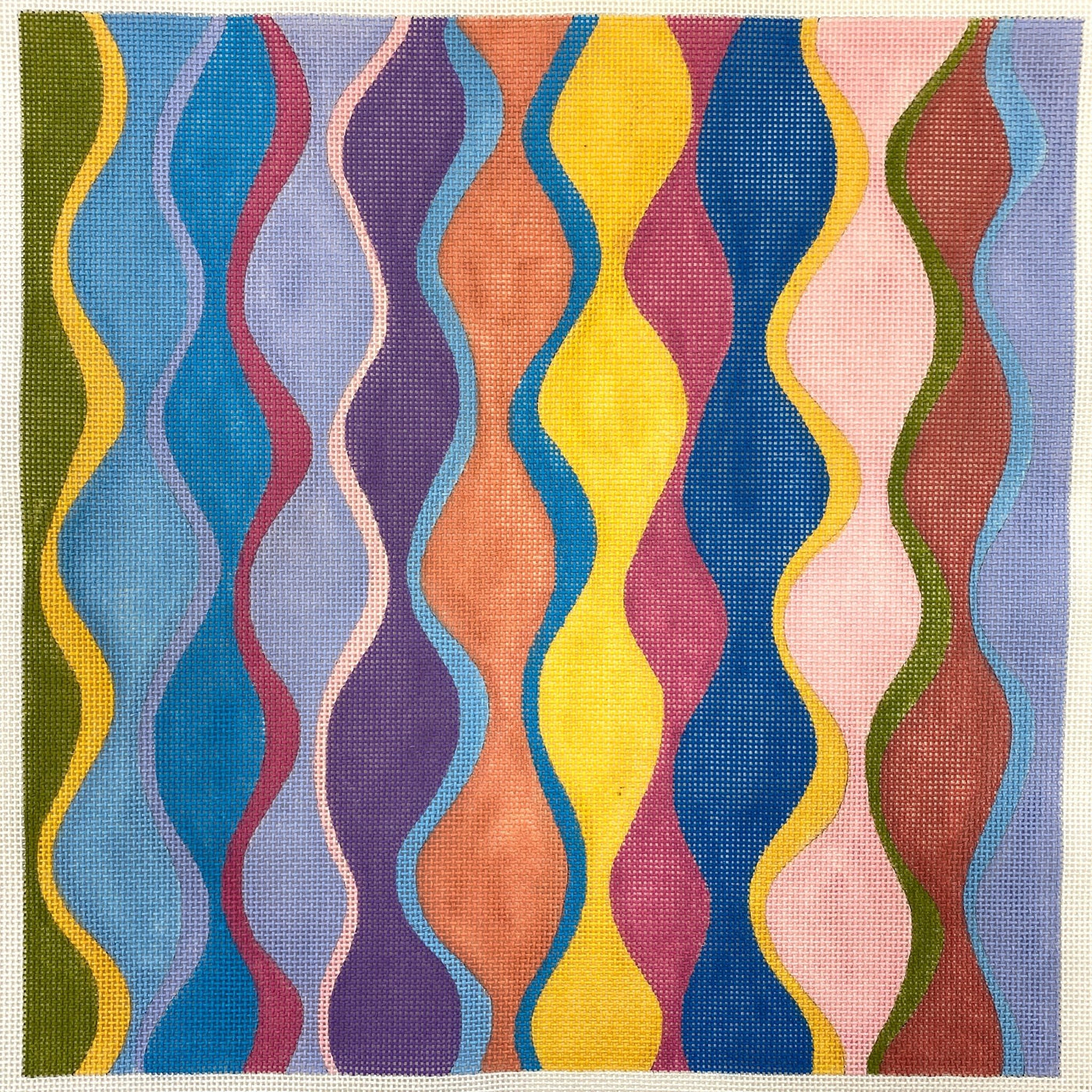 Wavy Harlequin Pastel Rainbow Colors needlepoint canvas - Bargello Needlepoint