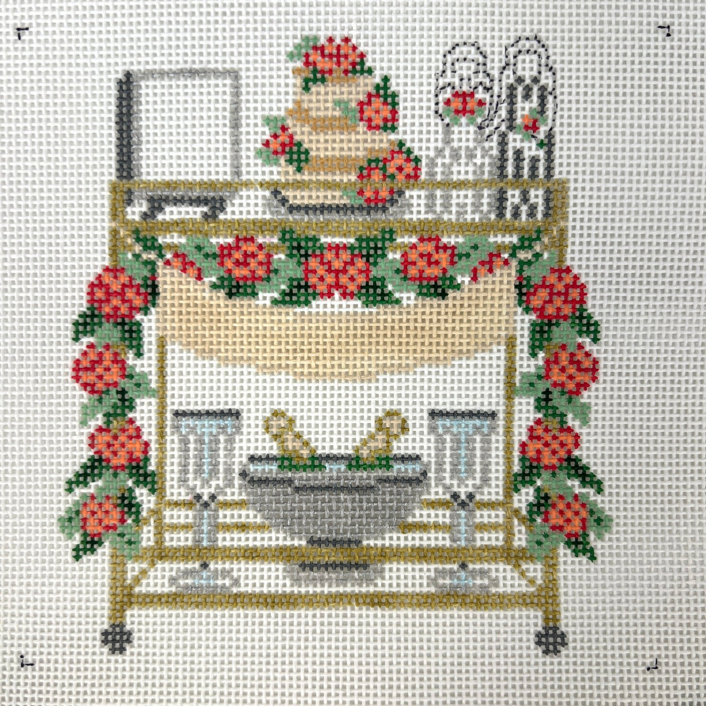 Wedding Bar Cart - Two Brides in Dress & Tux needlepoint canvas - Bargello Needlepoint