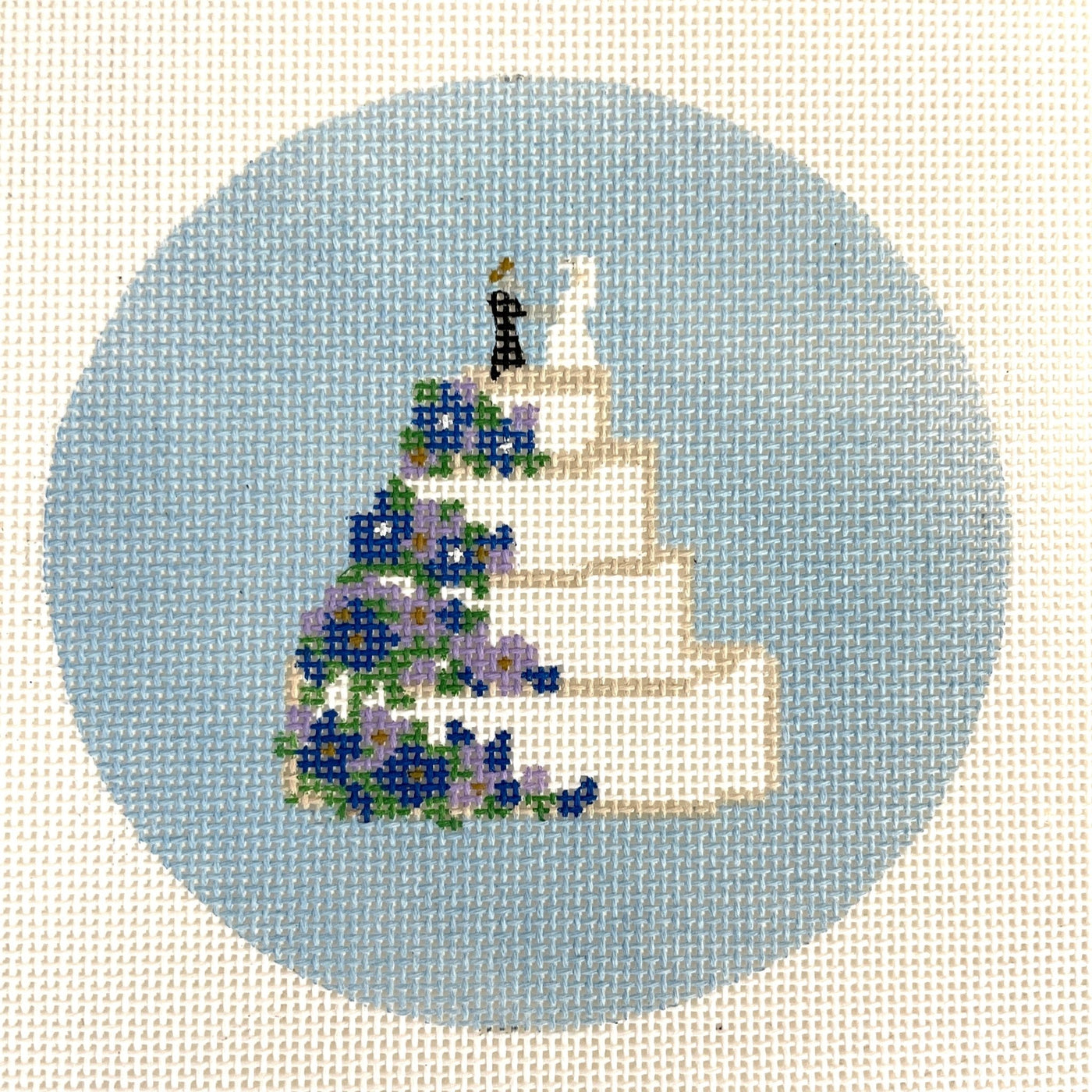 Wedding Cake Round Purple Flowers Ornament needlepoint canvas - Bargello Needlepoint