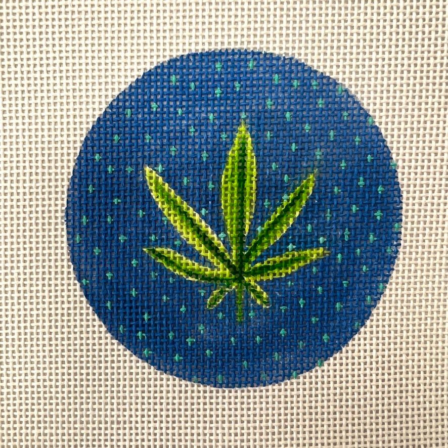 Weed Leaf Mini – blues & greens needlepoint canvas - Bargello Needlepoint