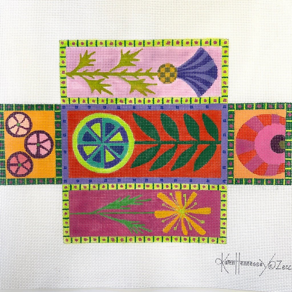 Whimsical Colorful Flower Brick Cover needlepoint canvas - Bargello Needlepoint