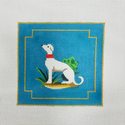 White Greyhound Coaster needlepoint canvas - Bargello Needlepoint