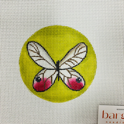 White & Pink Butterfly 3" Round needlepoint canvas - Bargello Needlepoint