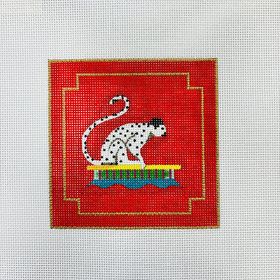 White Spotted Monkey On Red Coaster needlepoint canvas - Bargello Needlepoint