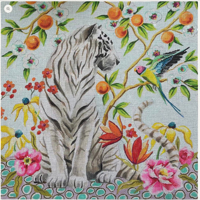 White Tiger Amongst Blossoms needlepoint canvas - Bargello Needlepoint