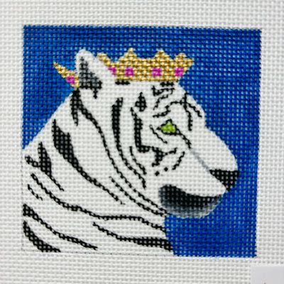 White Tiger With Crown needlepoint canvas - Bargello Needlepoint