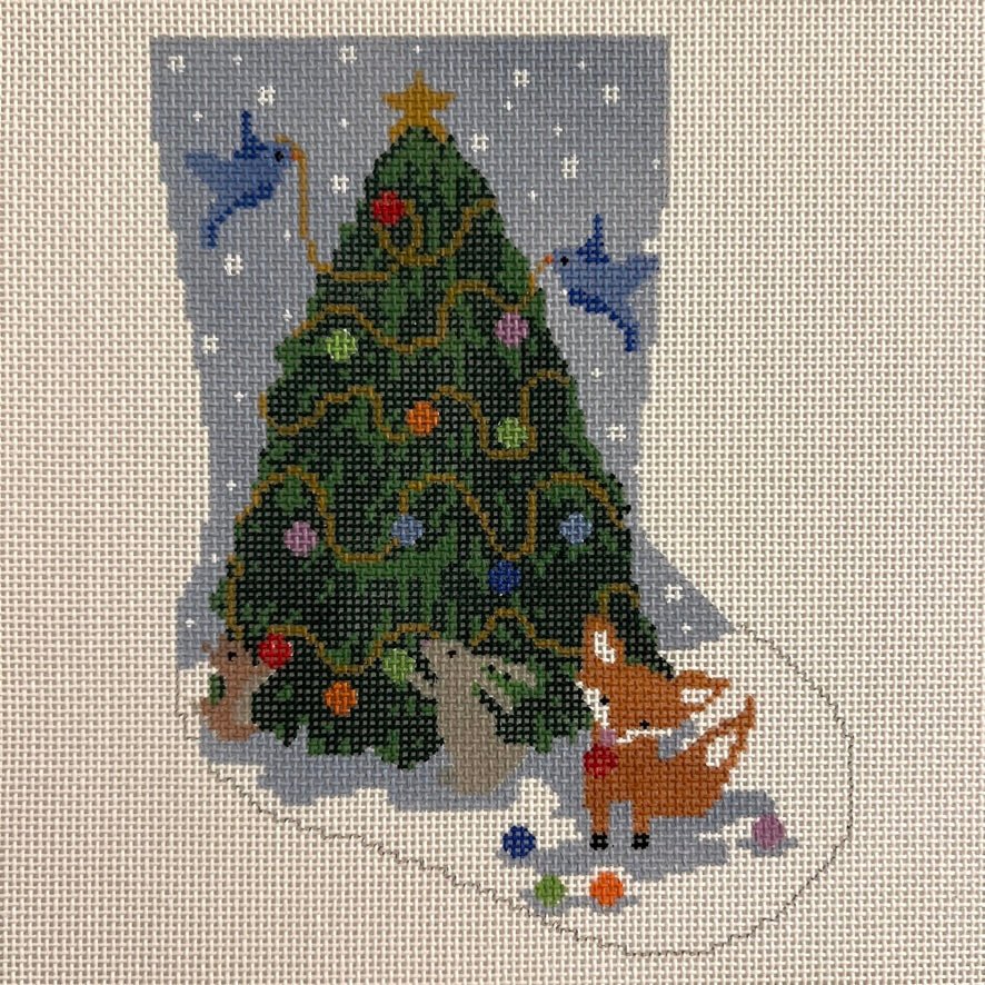 Woodland Creatures Tree Stocking Bauble Size Ornament needlepoint canvas - Bargello Needlepoint