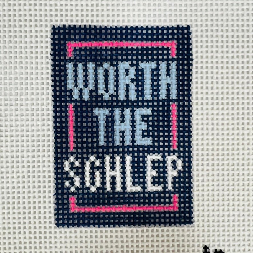 Worth The Schlep Navy Insert needlepoint canvas - Bargello Needlepoint