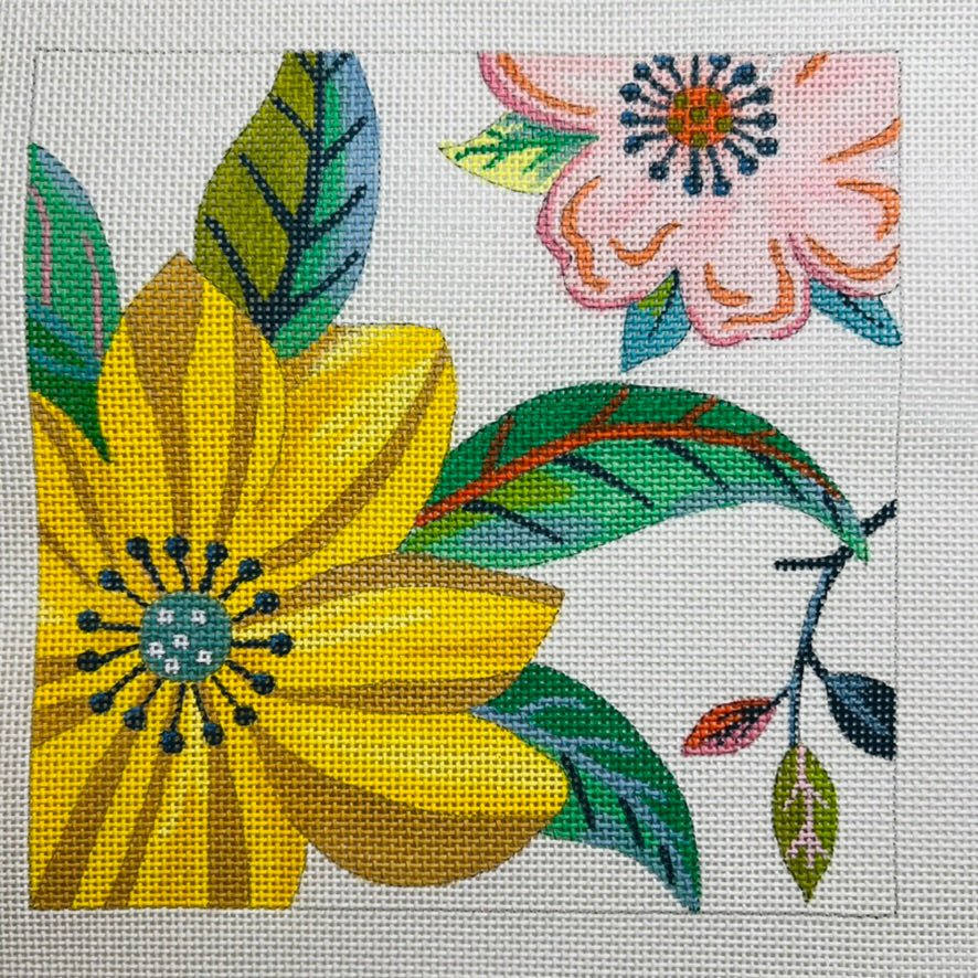 Yellow and Gold Flower Square Needlepoint Canvas