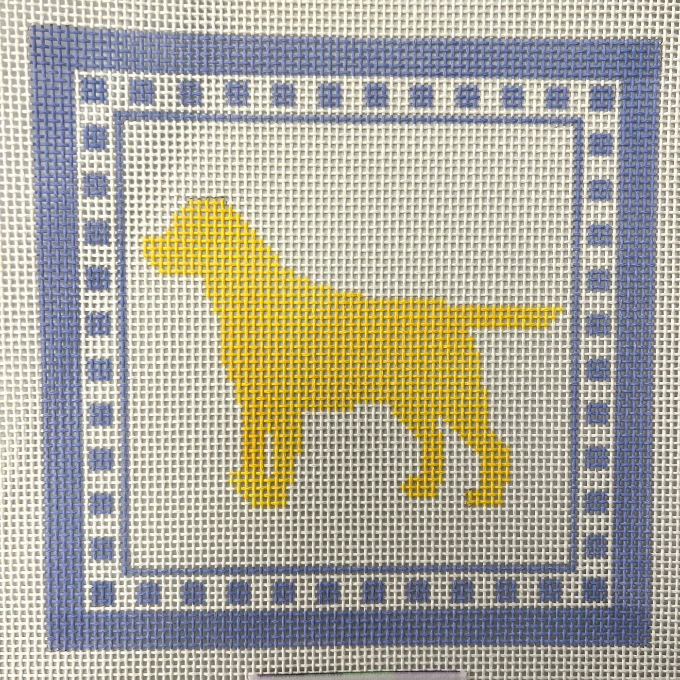 Yellow Lab with Blue Border (with Optional Fiber Kit) needlepoint canvas - Bargello Needlepoint