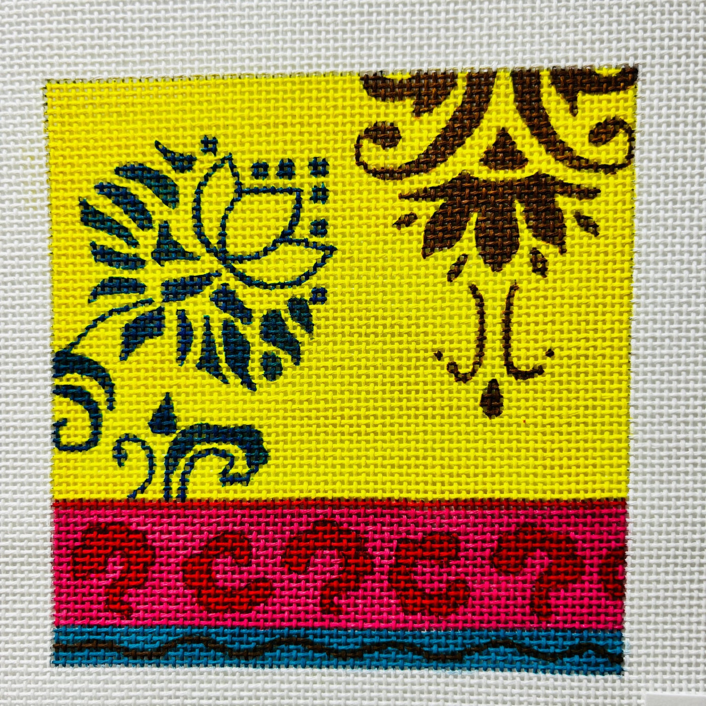 Yellow & Pink Graphic Patterns Insert needlepoint canvas - Bargello Needlepoint