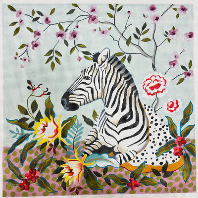 Zebra On Flowers needlepoint canvas - Bargello Needlepoint