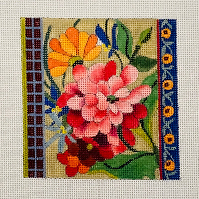 Zinnia Spring Garden Coaster/Insert needlepoint canvas - Bargello Needlepoint