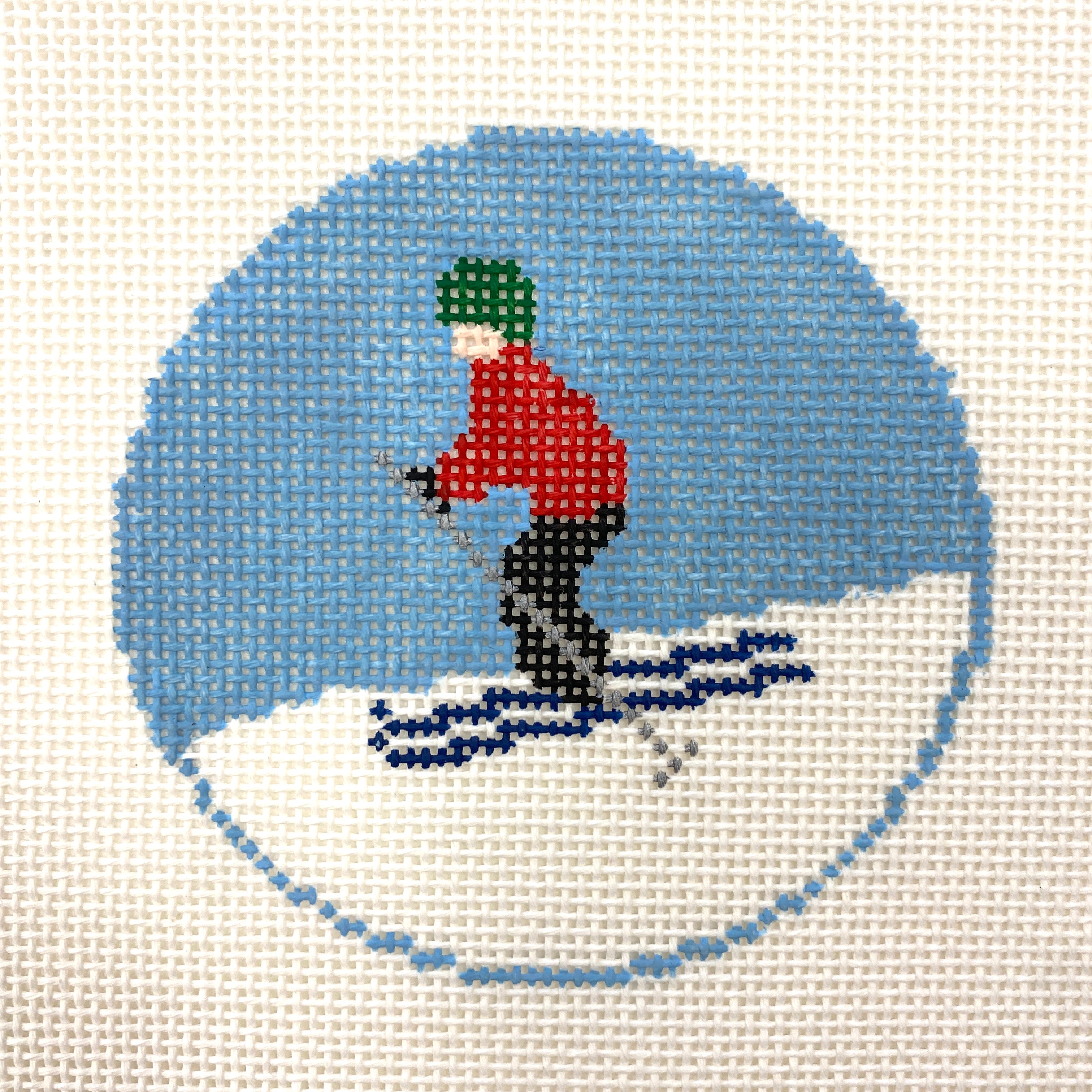 Skier Silver Stitch Needlepoint Handpainted Canvas – Bargello Needlepoint