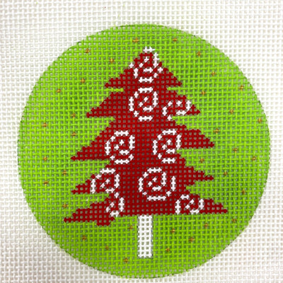 Red Christmas Tree with Swirls Ornament needlepoint canvas - Bargello Needlepoint