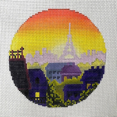 Rooftops of Paris Round Ornament needlepoint canvas - Bargello Needlepoint